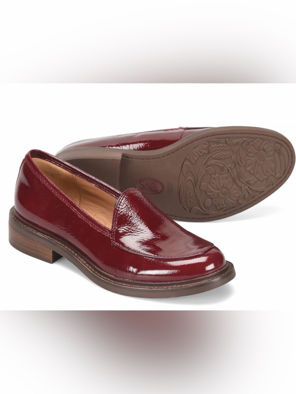 Sofft Women's Burgundy Patent Leather Slip-On Loafers NWOT
